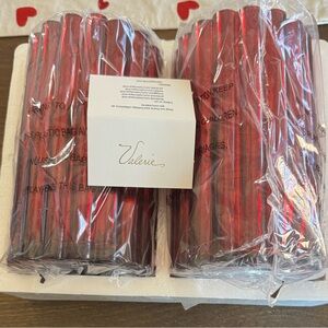 Valerie Parr Hill Red Fluted Glass Hurricane Set (2 pieces with twinkle lights)